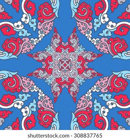 Vector seamless pattern ethnic style background. Vintage decorative texture for wallpapers, backgrounds and page fill. Indian, arabic motive.