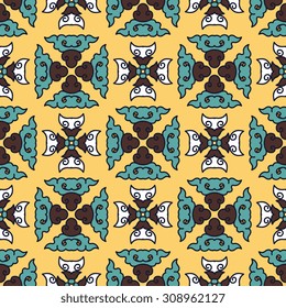 Vector seamless pattern ethnic style background. Vintage decorative texture for wallpapers, backgrounds and page fill. Indian, arabic motive.