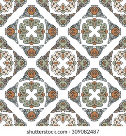 Vector seamless pattern ethnic style background. Vintage decorative texture for wallpapers, backgrounds and page fill. Indian, arabic motive.