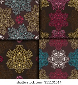 Vector seamless pattern ethnic style background. Vintage decorative texture for wallpapers, backgrounds and page fill. Indian, arabic motive.