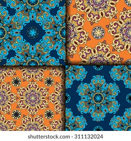 Vector seamless pattern ethnic style background. Vintage decorative texture for wallpapers, backgrounds and page fill. Indian, arabic motive.