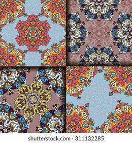 Vector seamless pattern ethnic style background. Vintage decorative texture for wallpapers, backgrounds and page fill. Indian, arabic motive.