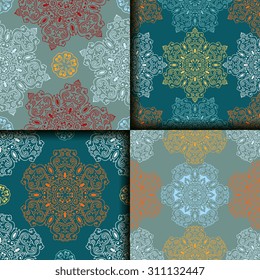 Vector seamless pattern ethnic style background. Vintage decorative texture for wallpapers, backgrounds and page fill. Indian, arabic motive.