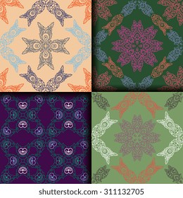 Vector seamless pattern ethnic style background. Vintage decorative texture for wallpapers, backgrounds and page fill. Indian, arabic motive.