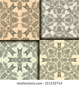 Vector seamless pattern ethnic style background. Vintage decorative texture for wallpapers, backgrounds and page fill. Indian, arabic motive.