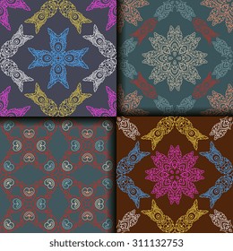 Vector seamless pattern ethnic style background. Vintage decorative texture for wallpapers, backgrounds and page fill. Indian, arabic motive.