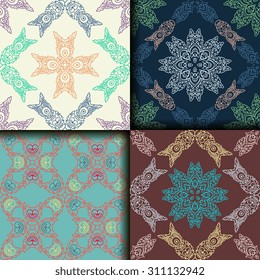 Vector seamless pattern ethnic style background. Vintage decorative texture for wallpapers, backgrounds and page fill. Indian, arabic motive