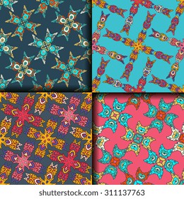 Vector seamless pattern ethnic style background. Vintage decorative texture for wallpapers, backgrounds and page fill. Indian, arabic motive.