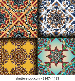 Vector seamless pattern ethnic style background. Vintage decorative texture for wallpapers, backgrounds and page fill. Indian, arabic motive.