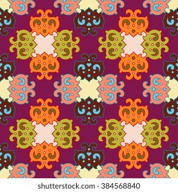 Vector seamless pattern ethnic style background. Vintage decorative texture for wallpapers, backgrounds and page fill. Indian, arabic motive.