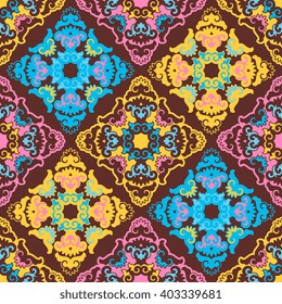 Vector seamless pattern ethnic style background. Vintage decorative texture for wallpapers, backgrounds and page fill. Indian, arabic motive.