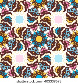 Vector seamless pattern ethnic style background. Vintage decorative texture for wallpapers, backgrounds and page fill. Indian, arabic motive.