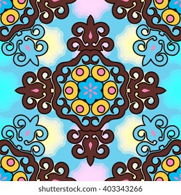 Vector seamless pattern ethnic style background. Vintage decorative texture for wallpapers, backgrounds and page fill. Indian, arabic motive.