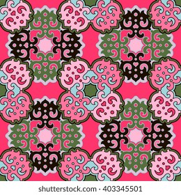 Vector seamless pattern ethnic style background. Vintage decorative texture for wallpapers, backgrounds and page fill. Indian, arabic motive.