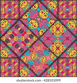 Vector seamless pattern ethnic style background. Vintage decorative texture for wallpapers, backgrounds and page fill. Indian, arabic motive.