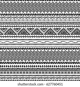 Vector Seamless Pattern in Ethnic style. Hand drawn stripe textile design. Boho fabric print. All elements are cropped - no clipping mask.