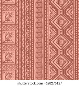 Vector Seamless Pattern in Ethnic style. Hand drawn stripe textile design. Boho fabric print. All elements are cropped - no clipping mask.