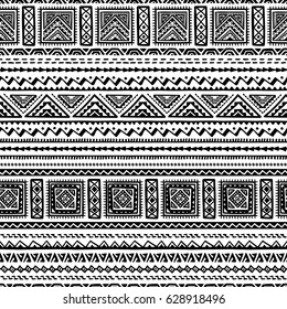 Vector Seamless Pattern in Ethnic style. Hand drawn stripe textile design. Boho fabric print. All elements are cropped - no clipping mask.