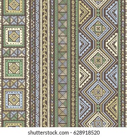 Vector Seamless Pattern in Ethnic style. Hand drawn stripe textile design. Boho fabric print. All elements are cropped - no clipping mask.