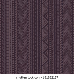Vector Seamless Pattern in Ethnic style. Hand drawn stripe textile design. Boho fabric print. All elements are cropped - no clipping mask.