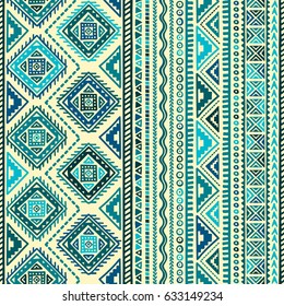 Vector Seamless Pattern in Ethnic style. Hand drawn stripe textile design. Boho fabric print. All elements are cropped - no clipping mask.
