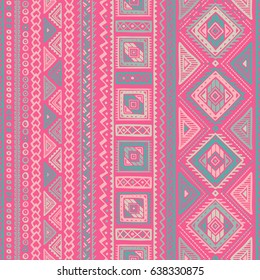 Vector Seamless Pattern in Ethnic style. Hand drawn stripe textile design. Boho fabric print. All elements are cropped - no clipping mask.