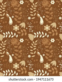 vector seamless pattern of ethnic stylized peacock and nature in yellow palette, sunny colour scheme