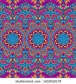 Vector seamless pattern ethnic tribal geometric psychedelic colorful print