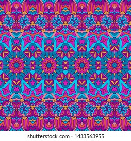 Vector seamless pattern ethnic tribal floral psychedelic colorful fabric print
