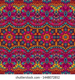 Vector seamless pattern ethnic tribal geometric psychedelic colorful print