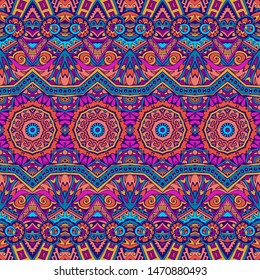 Vector seamless pattern ethnic tribal geometric psychedelic colorful print