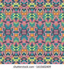Vector seamless pattern ethnic tribal geometric psychedelic colorful print