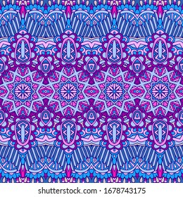 Vector seamless pattern ethnic tribal floral psychedelic colorful fabric print