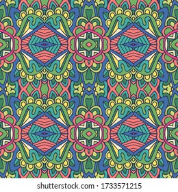 Vector seamless pattern ethnic tribal geometric psychedelic colorful print
