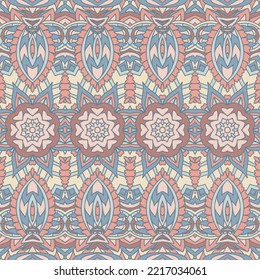 Vektor nahtlose Muster Ethnische Stamm natürlichen Farbdruck Vintage Design. Böhmischer Stil. Dekorativer, nahtloser Vintage-Damast-Kunsthintergrund.