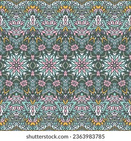 Vector seamless pattern Ethnic tribal natural color print vintage design. Bohemian style. Decorative seamless vintage damask art background.