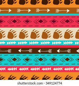 Vector seamless pattern with ethnic, tribal and american indian motifs,hand drawn mexican symbols and elements. Colorful ethnic style background. Aztec print perfect for home textile or fall fashion
