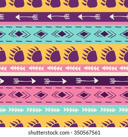Vector seamless pattern with ethnic, tribal and american indian motifs,hand drawn mexican symbols and elements. Colorful ethnic style background. Aztec print perfect for home textile or fall fashion