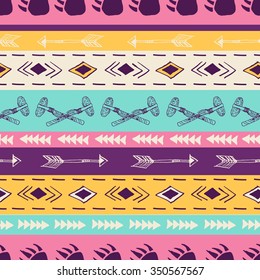 Vector seamless pattern with ethnic, tribal and american indian motifs,hand drawn mexican symbols and elements. Colorful ethnic style background. Aztec print perfect for home textile or fall fashion