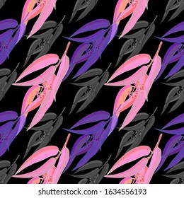 Vector seamless pattern with eucaliptus leaves on white background