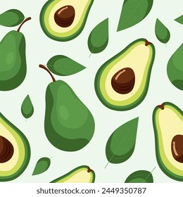 Vector seamless pattern with exotic avocado fruits and its leaves.
