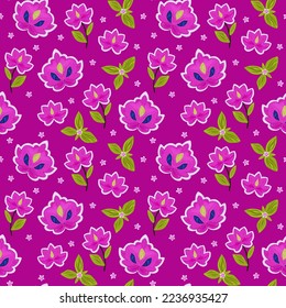 Vektornahtlose Muster exotische fantastische Blumen und Rosette von Blättern auf rosafarbenem Hintergrund