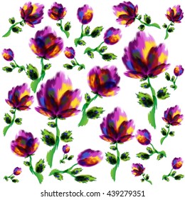 Vector seamless pattern with exotic flowers.
