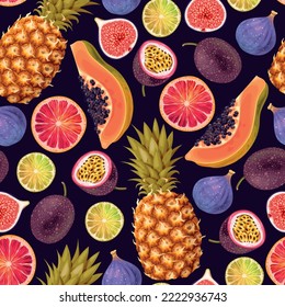 Vector seamless pattern with exotic fruit slices