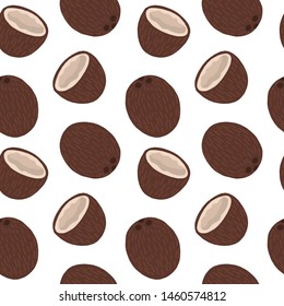 vector seamless pattern of exotic fruits: coconut. Tropical food. Hand-drawn flat illustration. use for the menu and textile.