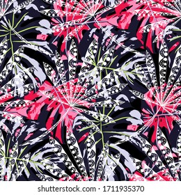 Vector Seamless Pattern with Exotic Leaves