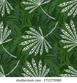 Vector Seamless Pattern with Exotic Leaves