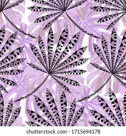 Vector Seamless Pattern with Exotic Leaves