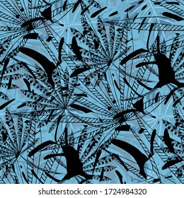 Vector Seamless Pattern with Exotic Leaves