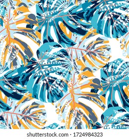 Vector Seamless Pattern with Exotic Leaves